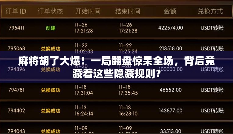 麻将胡了大爆！一局翻盘惊呆全场，背后竟藏着这些隐藏规则？