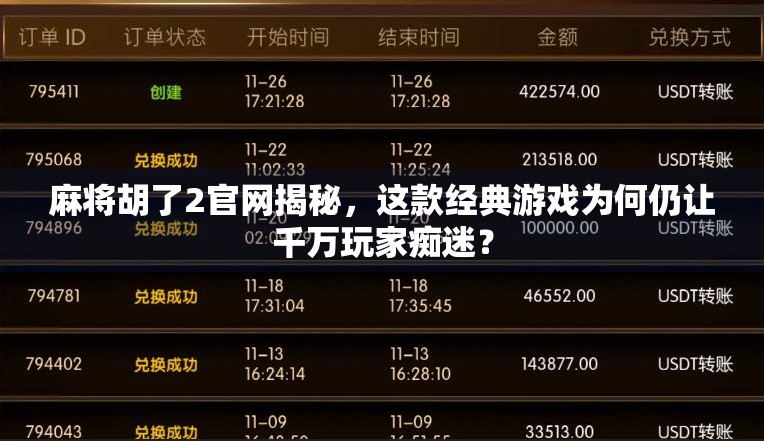 麻将胡了2官网揭秘,这款经典游戏为何仍让千万玩家痴迷? 麻将胡了2官网揭秘,这款经典游戏为何仍让千万玩家痴迷?